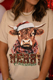 Highland Cow Faux glitter Merry Christmas Tee