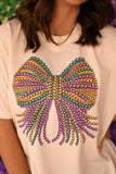 Mardi Gras Beaded Bow Tee/Long Sleeve tee