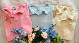 Chambray Dainty Mama Embroidered Split Neck Sweatshirt
