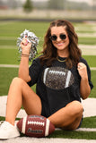 Black Faux Glitter Football Tee