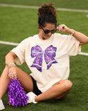 Purple Faux Glitter Football Bow