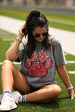 Red & Black Faux Glitter Paw Print Tee