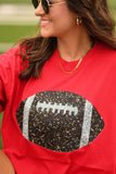 Red Faux Glitter Football Tee