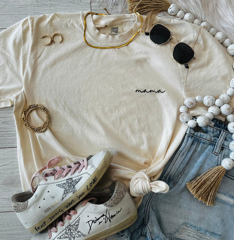 Ivory Dainty Mama Embroidered Tee