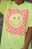 RTS Neon Yellow Checkered Smiley Tee