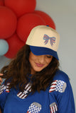 **SALE** Blue Patriotic embroidered Bow Hat