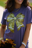 Gold Faux Glitter Football Bow Tee on Purple