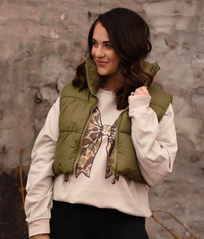 *SALE* RTS Army Green Cropped Puffer Vest