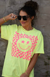 RTS Neon Yellow Checkered Smiley Tee