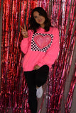 Neon Pink Checkered Heart Sweatshirt