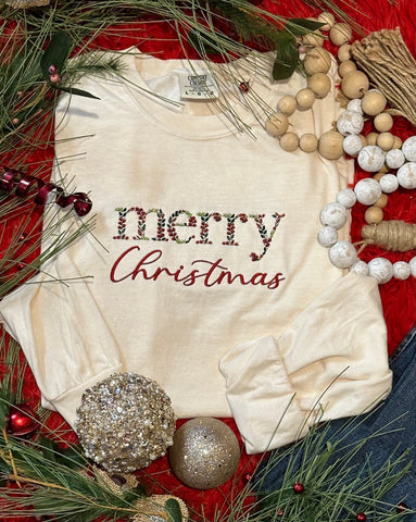 Embroidered Merry Christmas Long Sleeve