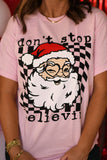 Pink Don’t Stop Believin Santa Tee