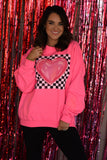 Neon Pink Checkered Heart Sweatshirt