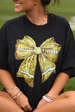 Gold Faux Glitter Football Bow Tee