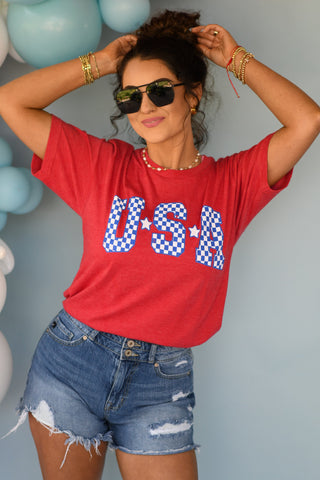 RTS Red Checkered USA Tee