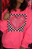 Neon Pink Checkered Heart Sweatshirt