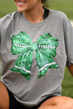 Green Faux Glitter Football Bow