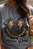 Game Day Smiley Faux Glitter Tee