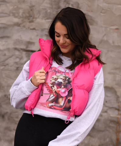 *SALE* RTS Hot Pink Cropped Puffer Vest