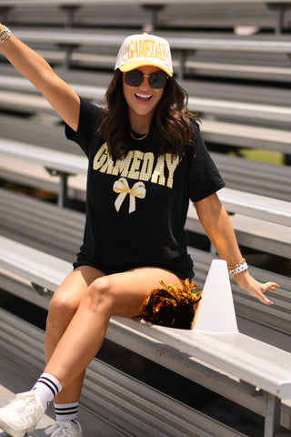 Gold Game Day Gingham Bow Tee