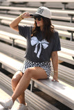 **SALE** RTS Heather Charcoal Game Day Bow Tee