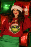 Winking Faux Sparkle Grinch Sweatshirt