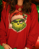 Winking Faux Sparkle Grinch Sweatshirt
