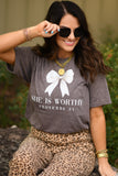 She Is Worthy White Bow Tee