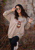 Faux Rhinestone Deer Sweatshirt