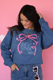 SALE You Are So Loved Bow Indigo Sweatshirt