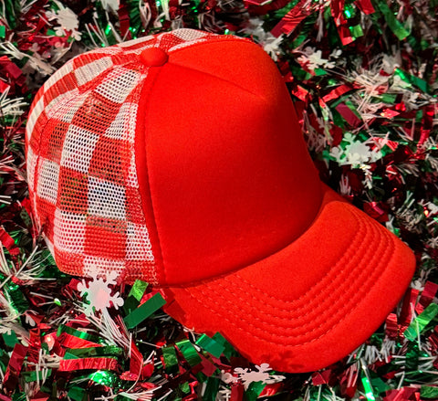 **SALE** RTS Red Checkered Trucker Hat