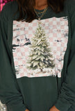 Pink Distressed Checkered Christmas Tree Tee/ Long Sleeve