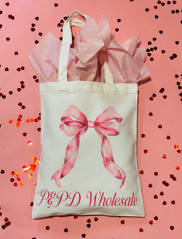 Custom Boutique Name Bow Canvas Bag