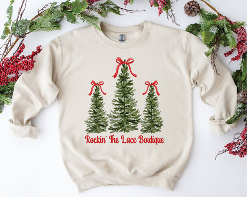 Custom Name Trees with Bow Sweatshirt - Tan