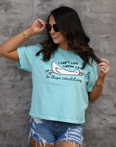 I CAN'T LIVE LAUGH WORK IN THESE CONDITIONS CROP/TEE